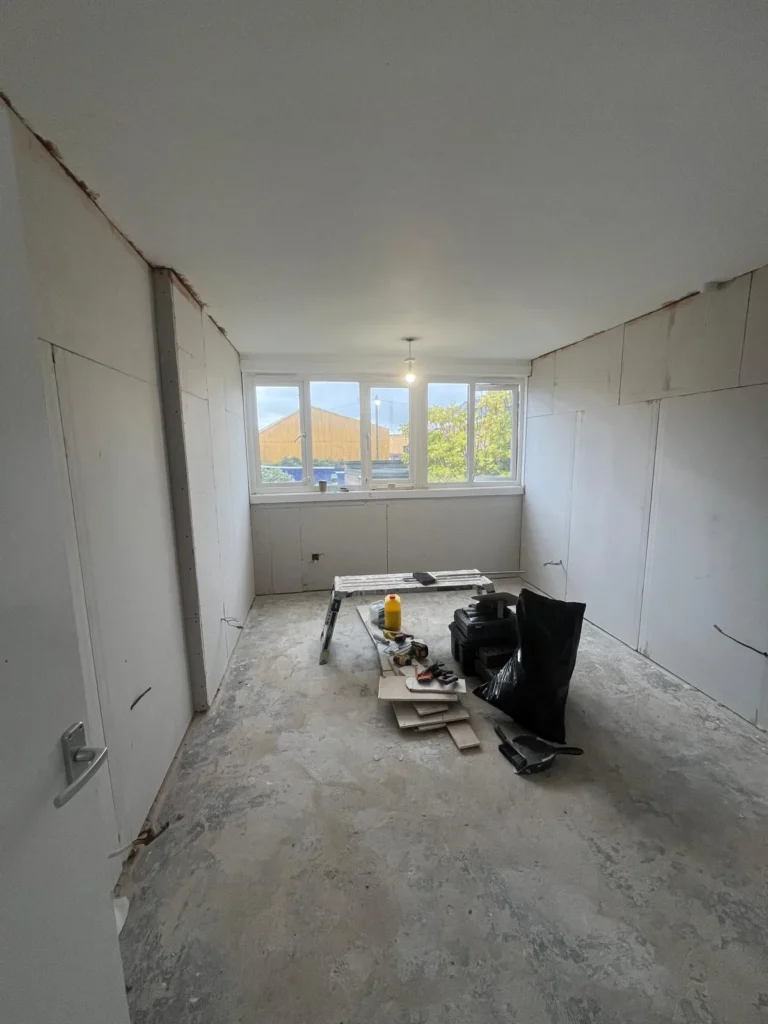 Room boarded out and ready for plastering