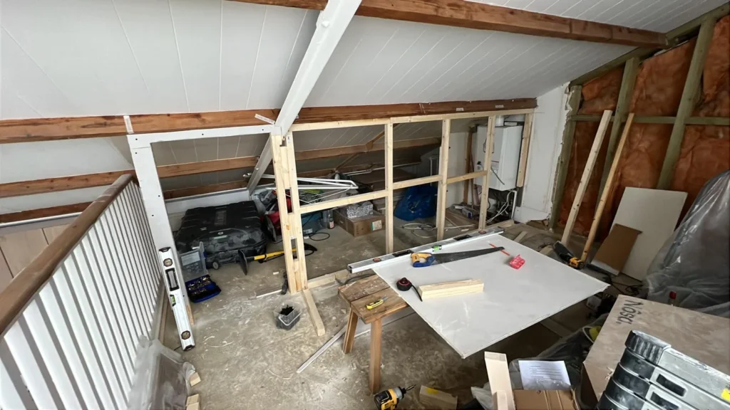Timber stud wall being framed in a loft conversion